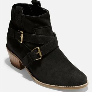 Cole Haan Black Ankle Boots with Gold Buckles